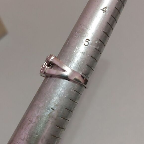 Interlocking C Paved with Pink Rhinestone Crystal Silver Tone Ring Size 6 - Picture 5 of 6